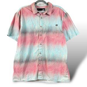 Lost Dress Shirt Mens L Multicolor Tie-Dye Stripe Woven Short Sleeve Button-Up